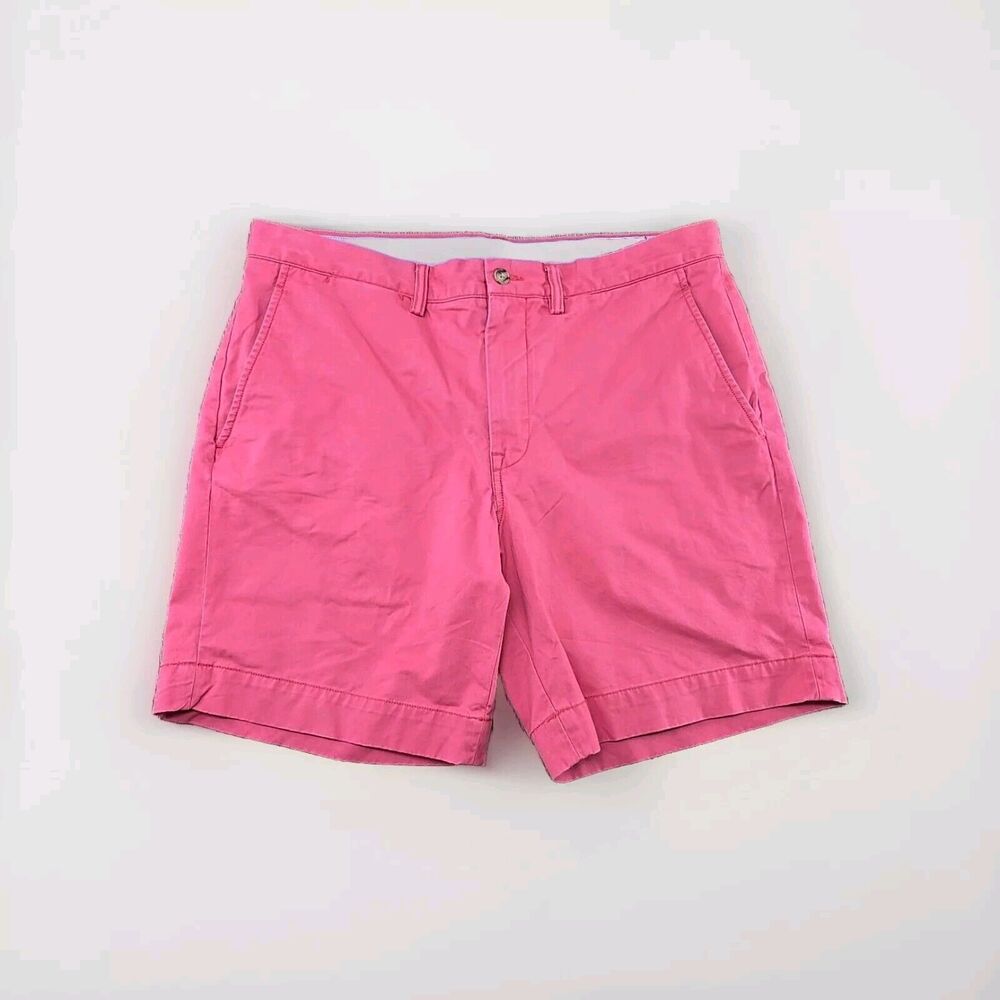 Ralph Lauren Men's 34 Flat Front Chino Shorts Red Stretch Cotton 8" Ins Preppy